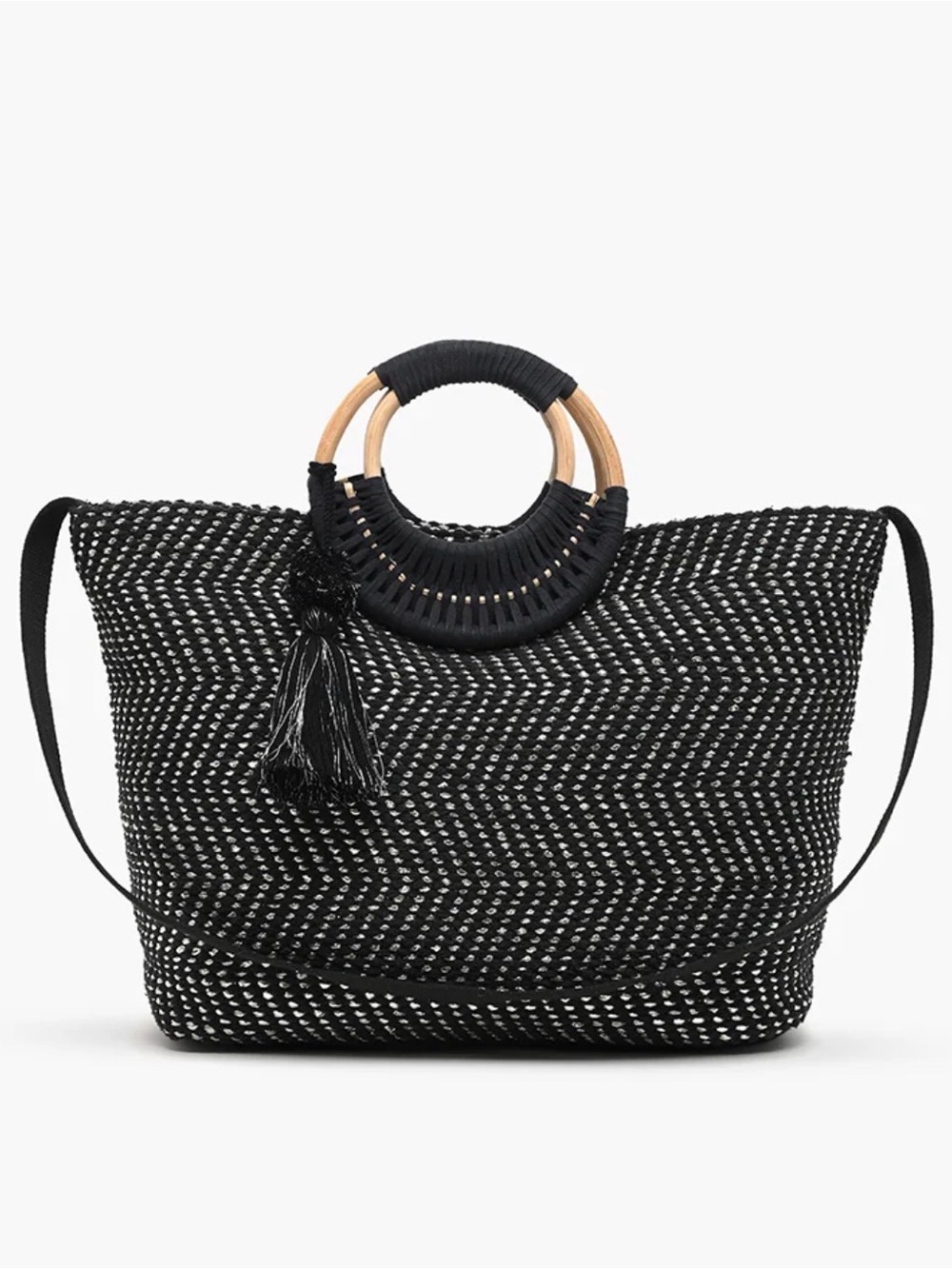 MIDNIGHT LUREX WICKER HANDLE TOTE